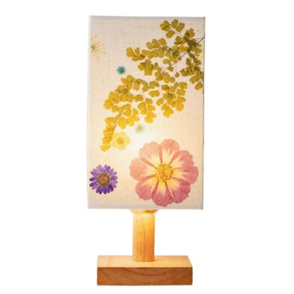 Dried Flowers Table Lamp 5W LED 3Color Temperatures Pressed Flower Bedside Lamp Square Linen Shade with Wood Base for Bedroom Living Room - color: Square-3-Color