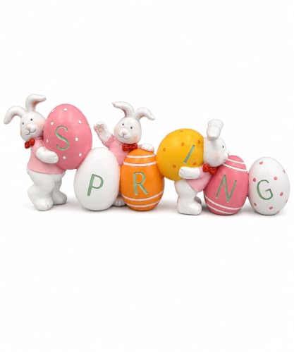 Easter Bunny with Egg Figurines, Rabbit Egg Statues, Spring Home Decorations, Easter Theme, Bookshelf Mantle Decor