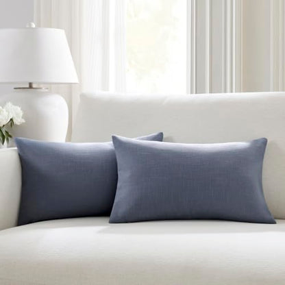 Meekio Linen Blend Throw Pillow Covers 12x20 Set of 2, Blue Gray - color: Blue Grey, size: 20" x 12" (Pack of 2)