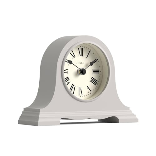 JONES CLOCKS® Speakeasy Small Mantel Clock | Classic Napoleon’s hat Design | Gray | Roman Numerals |Traditional Style for Desk, Table, Shelf or Bedside - color: Overcoat Grey