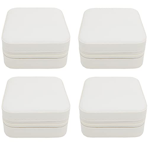 TRODANCE Mini Jewelry Case, Small Travel Jewelry Organizer, Portable Jewelry Box Storage Display Box For Rings, Earrings, Necklaces (White-4) - color: 4 packs - White