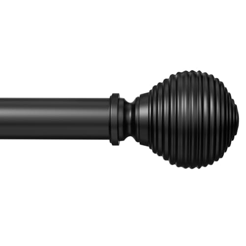 TOPROD Curtain Rods for Windows 32 to 76 Inch, 1 Inch Matte Black Heavy Duty Curtain Pole Adjustable Decorative Drapery Rods with Round Brackets