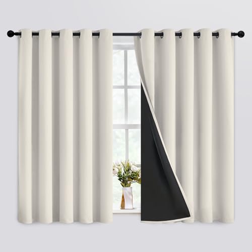 SimpleHome Cream 100% Blackout Curtains Room Darkening Living Room 63 Inch - color: Cream, size: 62"W x 63"L (Pack of 2)