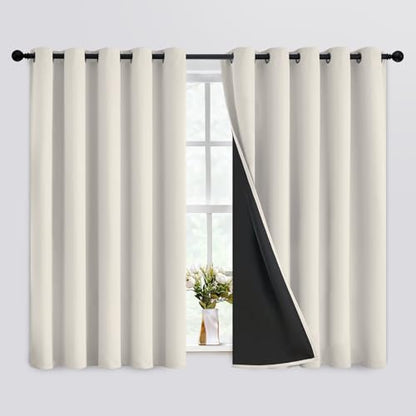 SimpleHome Cream 100% Blackout Curtains Room Darkening Living Room 63 Inch - color: Cream, size: 62"W x 63"L (Pack of 2)
