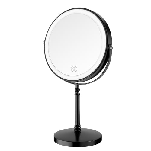 DEIOVWXS Makeup Mirror, Rechargeable Vanity Mirror with 3 Lights, 1X/10X - color: Black