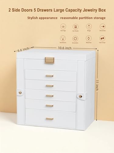 BOOVO Large Jewelry Box for Women 6 Layer - color: White and Gold, size: 6 Layer