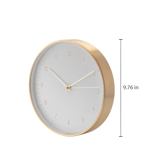 LUUK LIFESTYLE Modern Silent Quartz Wall Clock, 10in, White & Gold | Designed in Germany, Simple & Elegant, Non-ticking, Analog, Battery operated, Housewarming gift, for Living room, Bedroom - color: White, 10"