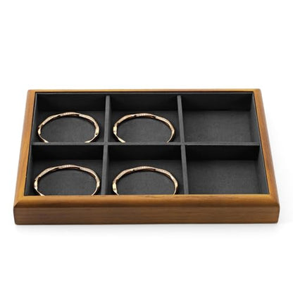 Oirlv Wood Jewelry Tray 6-Compartment Dark Grey - color: Grey, size: 6 grid