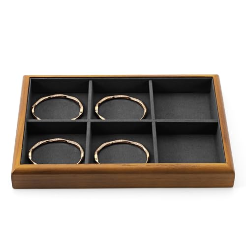 Oirlv Wood Jewelry Tray 6-Compartment Dark Grey - color: Grey, size: 6 grid