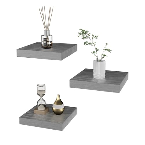 PopiShelves Small Floating Shelves for Wall - 6 Inch Mini Square Grey Shelves for Bedroom, Living Room, Bathroom, Kitchen, Office Decor Set of 3 - color: Grey, size: 6"