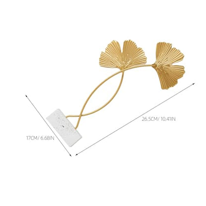 Cabilock 2Pcs Ginkgo Leaf Decor Metal Sculptures with Wood Base Nordic Gingko Leaf Adorns for Desktop Home D Cor Accents Living Room Bedroom Office
