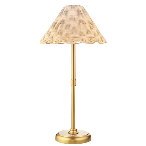 20.5'' Tall Cordless Boho Rattan Table lamp, 5200-mAh Rechargeable Battery, 3-Level Brightness Dimmable, Build-in LED 320 Lumen Max, for Bedside Restaurant Resort Hotel Dining Table - color: 20.5'' Tall Gold