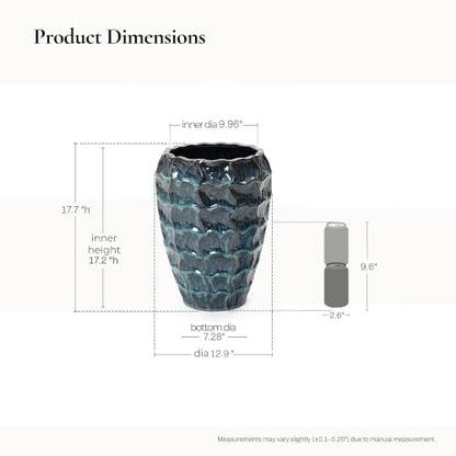 LuxenHome 17.7" Blue Ceramic Plant Pot, Tall Planter with Geometric Texture