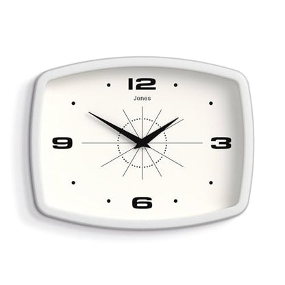 JONES CLOCKS® Movie wall Clock | Rectangular Retro Clock | 10" | White - color: White