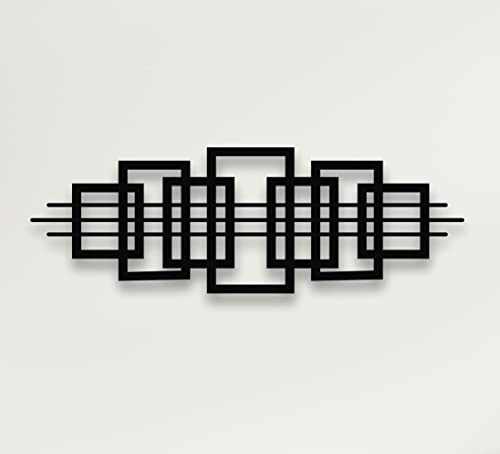 DEKADRON Squares Geometric Wall Art, Abstract Metal Wall Decor, Home Office Entryway Bedroom Living Room Decoration, Metal Wall Hangings, Modern Wall Sign, (Black, 29" W x 10" H / 75x25cm, Squares) - color: Black, size: 29"L x 10"W