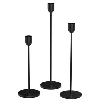 ChefBee 3PCS Black Tall Taper & Pillar Candle Candlestick Holder - color: Black