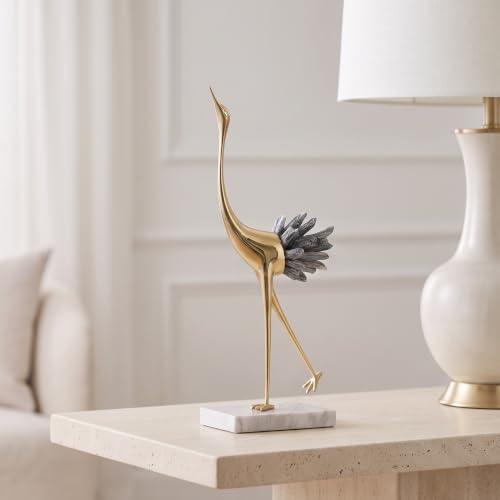 suruim Gold Crane Statue with Blue Crystal Tail, 13.8-Inch - color: Blue, size: A