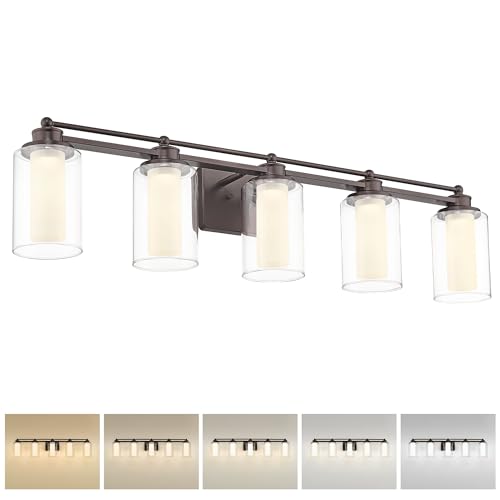 HWH 5-Light Bathroom Vanity Light Fixture, Clear Glass, 5HLT63B-5W-LED ORB - color: ORB + LED, size: 5 Lights