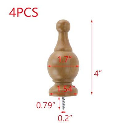 T Tulead Wood Finials for Curtain Rods, Decorative Screw on End Caps 4PCS - style: Wood, 1.1", 4PCS