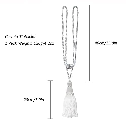 BEL AVENIR 2 Pack Curtain Tiebacks Tassel Drapery Tie-Backs Rope Holdbacks - color: White, size: 2 Pack