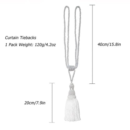 BEL AVENIR 2 Pack Curtain Tiebacks Tassel Drapery Tie-Backs Rope Holdbacks - color: White, size: 2 Pack