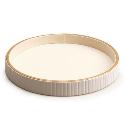SANZIE Leather Tray Desktop Storage Organizer, Round Valet Tray, White - color: White Disc