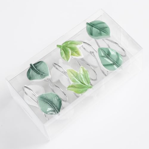 Green Plant Leaf Shower Curtain Hooks,Eucalyptus Bathroom Decor,12PCS - color: Green