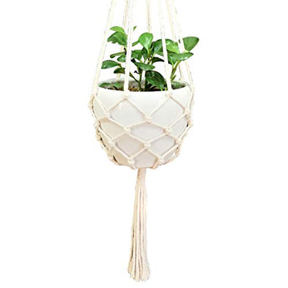 Macrame Plant Hanger Hanging Planter Hanging Net Basket Cotton Rope 52 Inch for 10 inch Pot, Pot and Plant Excluded (Beige)