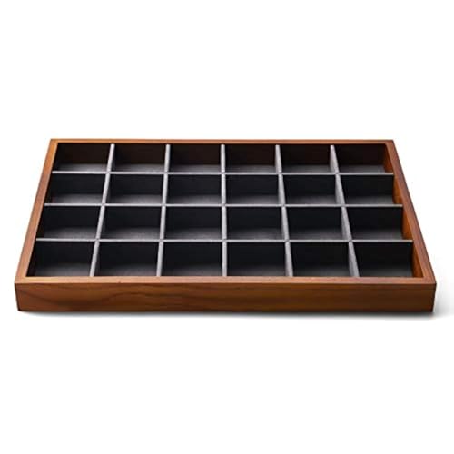 Oirlv Solid Wood Jewelry Tray,Jewelry Drawer Organizer,24 Grid(Grey) - color: Grey 24 grid tray