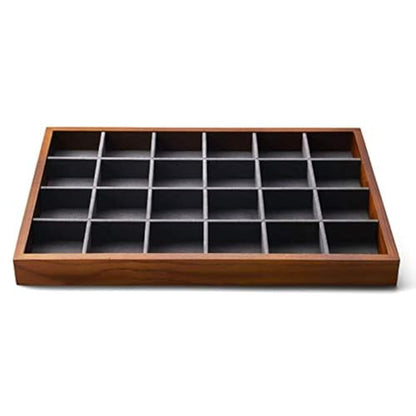 Oirlv Solid Wood Jewelry Tray,Jewelry Drawer Organizer,24 Grid(Grey) - color: Grey 24 grid tray
