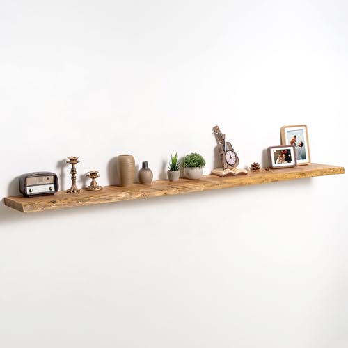 fuqing Live Edge Floating Shelves for Wall, 72 Inch Solid Elm Wood Shelves - color: Natural Elm Live Edge - 8"d, size: 72"L - 1Pack