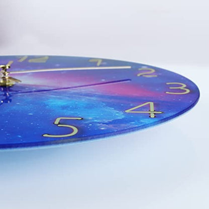 Lafocuse 12 Inch Glass Galaxy Purple Wall Clocks Battery Operated Space - color: Purple