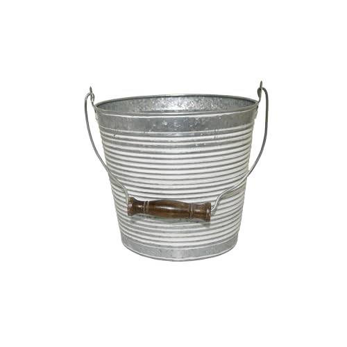 Headwind Vintage Collection Ribbed Planters – Metal Flower Pot & Decorative Bucket Planter, Rustic Metal Outdoor Planter with Drainage Hole for Indoor Plants & Outdoor Garden Décor by Robert Allen - color: Galvanized W/ White Wash, size: 10"