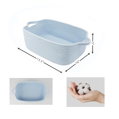 XUANGUO Medium Woven Cotton Rope Storage Basket with Handles, Blue - color: blue