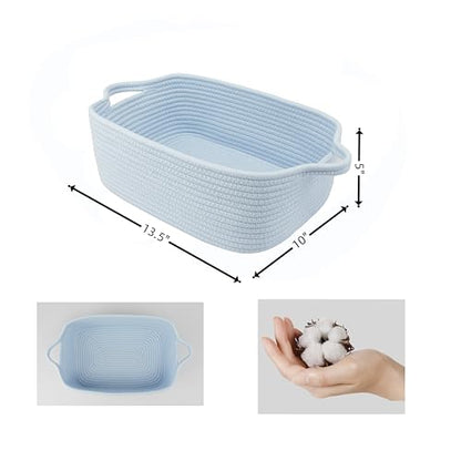 XUANGUO Medium Woven Cotton Rope Storage Basket with Handles, Blue - color: blue