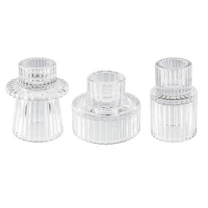 Glass Candlestick Holders, Taper Candle Holders, Set of 3, Clear - color: Clear, size: 3 PCS