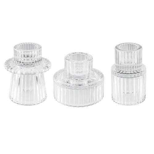 Glass Candlestick Holders, Taper Candle Holders, Set of 3, Clear - color: Clear, size: 3 PCS
