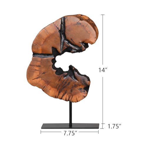 WELLAND Natural Wood Tabletop Sculpture with Metal Stand - size: Small