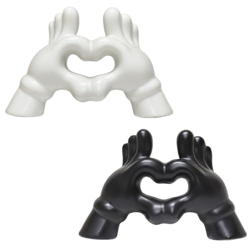 Zerzsy Heart Hands Sculpture Figurine, Black & White, Set of 2 - color: Black White-heart Hands
