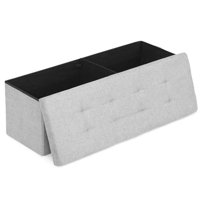 Athena Collection 43" Storage Ottoman Bench Folding Bench with 130L Hidden Storage, Large End of Bed Bench Linen Foot Rest Stool Chest with Flipping Lid for Living Room, Bedroom, Entryway, Light Gray - color: Light Gray, style: 43" Linen