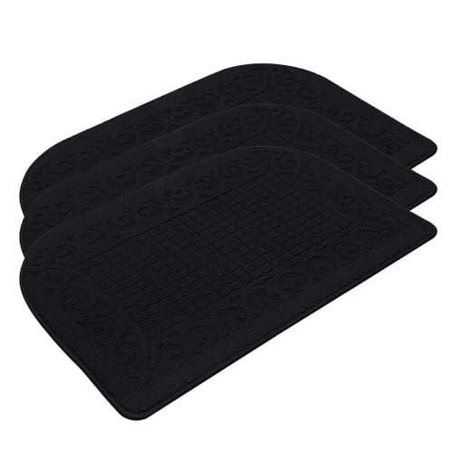 COSY HOMEER 27x18 Half Round Kitchen Rug,Non Slip Washable Mat,Black 3PCS - color: Black 3pcs, size: 1'6" x 2'3" (Semicircular)