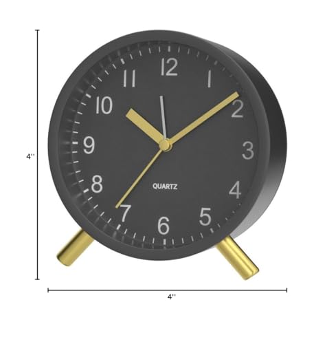 JALL Analog Alarm Clock, 4 inch Super Silent Non Ticking Small Clock with Night Light, Battery Operated, Simple Design, Easy Setting for Office, Bedroom, Bedside, Desk, Teens, Elders, Adult, Black - color: Deep Black