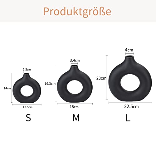 CEMABT Donut Vase Black Hollow Ceramic Vase for Flowers Handmade Minimalist Boho Style Decor for Wedding Dinner Table Party Living Room Office Bedroom - color: Black, size: Large (1-Piece)