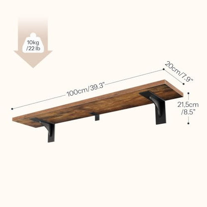 HOOBRO Floating Shelves for Wall, 39.4" Wall Mounted Shelves Set of 2 - color: Rustic Brown + Black, size: 39.4 Inches