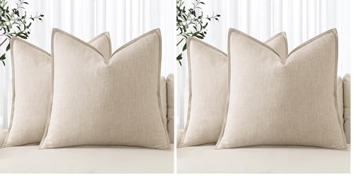 MIULEE Decorative Linen Pillow Covers 20x20 Inch Natural Beige Boho Farmhouse Neutral Christmas Couch Throw Pillows for Bed Pack of 4 Accent Modern Pillowcase Sofa Livingroom Home Decor - color: Natural Beige, size: 20" x 20" (Pack of 4)