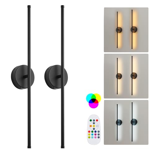 KARTOOSH Battery Operated Wall Sconces Set of Two Wireless Wall Lights - color: Black (RGB Colors), size: 32.2 Inches