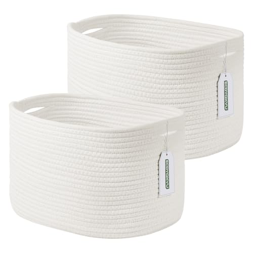 ECDYQXVU 15x10x9 Inch Woven Cotton Rope Storage Basket, 2 Pack - color: White, size: 2 Pack