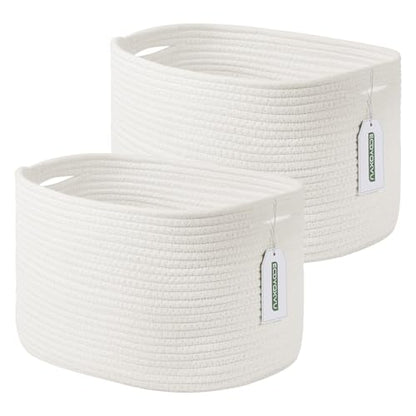 ECDYQXVU 15x10x9 Inch Woven Cotton Rope Storage Basket, 2 Pack - color: White, size: 2 Pack