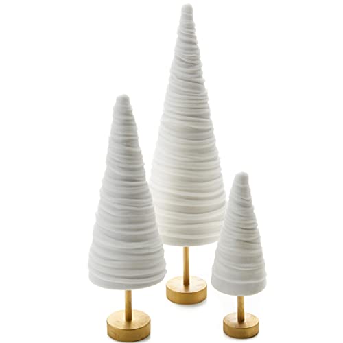 Light Ivory Velvet Trees Pedestal Set of 3, Classic Mantel Home Decor, Winter White Holiday Table, Valentine Tree, Office Bookcase, Cozy Bookshelf (Light Ivory) - color: Light Ivory