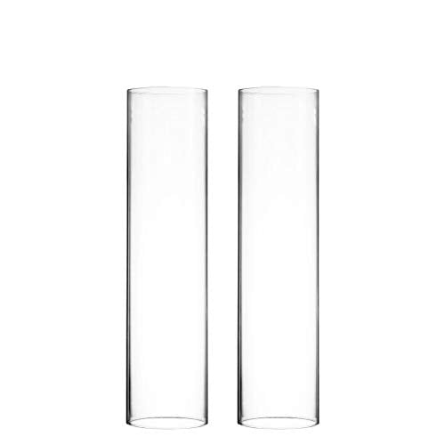 CYS EXCEL 2 PCS (H:18" D:4") Open Ended Glass Hurricane Candleholder Tube Shade | Open Flame Candle Chimney Tube Cover | Bottomless Cylinder - size: 4" wide x 18" tall